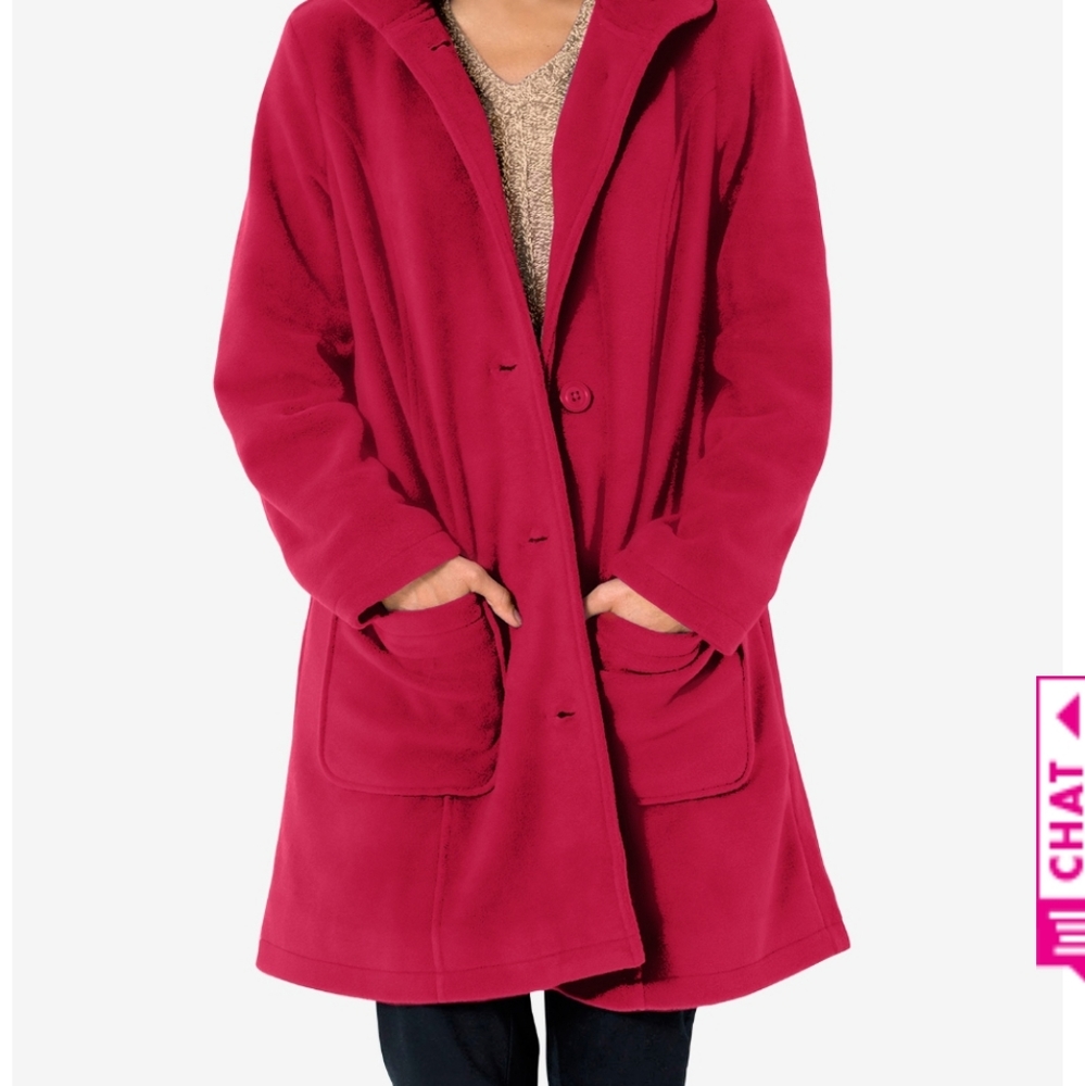 NEW Woman Within Hooded ALine Fleece Coat Red - Picture 4 of 14